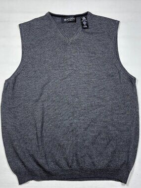 Brandini Men's L Gray 100% Extra Fine Merino Wool V-Neck Sweater Vest Italy Knit